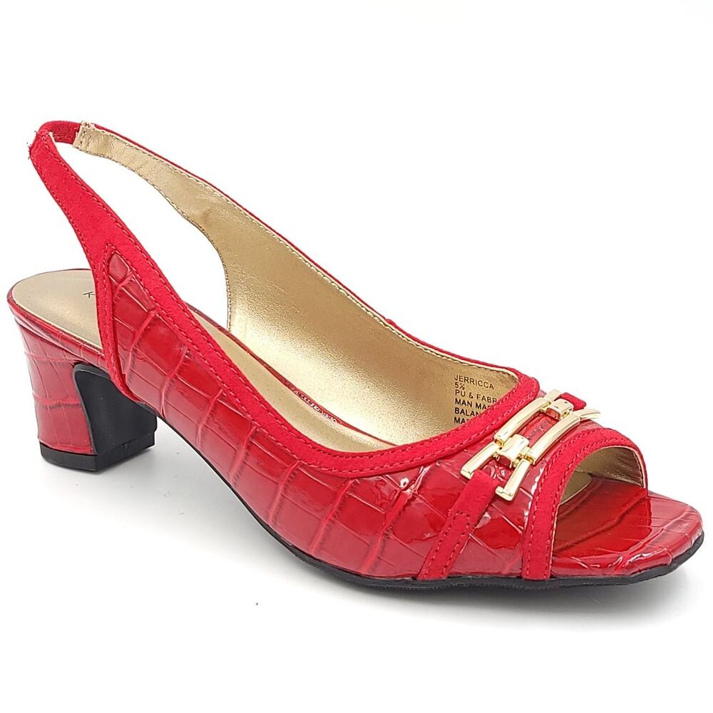 Karen Scott Women Peep Toe Slingback Heels Jerricca Size US 9M Red Croc